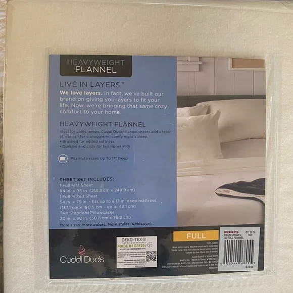 Cuddl Duds Ivory Flannel Sheet Set - Full Size - Picture 3 of 3